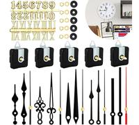 SMZhomeone Kit de mouvement d'horloge à quartz silencieux 5 pièces avec 5 pointeurs et 2 cartes numériques pour réparation d'horloge murale, décoration d'intérieur, en plastique noir (doré)