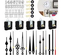 SMZhomeone Kit de mouvement d'horloge à quartz silencieux 5 pièces avec 5 pointeurs et 2 cartes numériques pour réparation d'horloge murale, décoration d'intérieur, en plastique noir (argent)