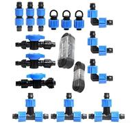 SMZhomeone Kit d'irrigation goutte à goutte 17 pièces 16 mm avec patch et ruban adhésif non poreux, connecteurs et vannes en plastique pour un arrosage précis dans le jardin, les potagers et les