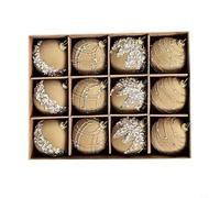 SMZhomeone Lot de 12 boules à suspendre pour sapin de Noël de 6 cm, velours floqué avec paillettes diamantées, ornements en plastique en rouge vin, kaki, beige, vert pour décoration de vacances et