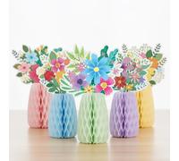 SMZhomeone Lot de 5 vases colorés en papier nid d'abeille avec dessus floral dessiné à la main pour décorations de table printemps-été, centres de table pour fêtes, mariages, réunions dans le jardin