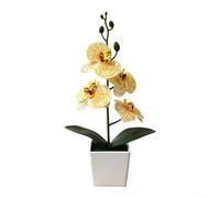 SMZhomeone Orchidée artificielle à 4 fleurs dans un pot blanc moderne, plante phalaenopsis réaliste avec centres jaunes et rouges, décoration en plastique nécessitant peu d'entretien pour la maison
