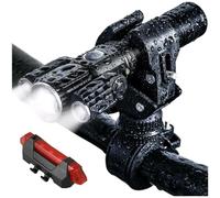 SMZhomeone Phare avant de vélo 3 LED rechargeable par USB avec feu arrière 500 lumens faisceau fort de nuit sécurité pour cyclistes ABS noir (C)