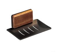 SMZhomeone Porte-savon mural en bois de noyer avec drainage pour comptoir de salle de bain, 12,5 x 8,7 cm, en 3 couleurs (A noyer + noir)