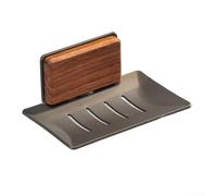 SMZhomeone Porte-savon mural en bois de noyer avec drainage pour comptoir de salle de bain, 12,5 x 8,7 cm, en 3 couleurs (A noyer + gris)