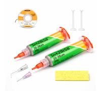 Sn42Bi58 Pâte à souder 20 g pour électronique - Flux professionnel No-Clean pour soudure SMD/PCB/composants - Comprend un filet à dessouder 2 mm x 1,5 m et une éponge - Lot de 2 unités
