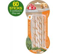 Snack 60 bâtonnets en cuir de vache farcis à la viande de poulet 8in1