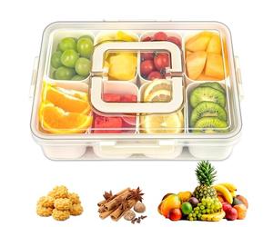 Snack Box à 8 Compartiments,Assiette de Snacks Plateaux à Collations Bol à Collation avec Couvercle Poignée Assiette à Collation Portable pour Candy Vegan Cookies Nuts Dessert (30*22*7cm)