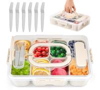 Snack Box Boite avec 8 Compartiment Alimentaire + 6 Fourchettes de Table Boîte de Rangement pour Collation avec Couvercle et Poignée Plateau Service Divisé Organisateur Bol Snackle Tray with Lid