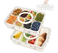 Snack Box, Plateau de Service Divisé Avec Couvercle, 4 et 8 Compartiments, Organisateur de Snacks, Boîte à Snacks Diviséea pour Bonbons, Fruits, Biscuits, Desserts, Légumes et Noix(2 Pcs)