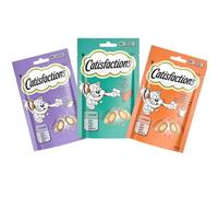 Snack pour chats Catisfactions, collations pour chats adultes et chiots de toutes tailles et races, goût viandes canard, poulet et dinde | 3 paquets de 60 grammes chacun.