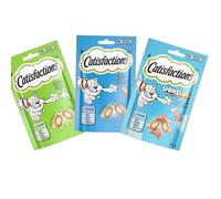 Snack pour chats Catisfactions, collations pour chats adultes et chiots de toutes tailles et races, goût poisson Thon, saumon et fruits de mer | 3 paquets de 60 grammes chacun.