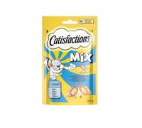 Snack pour chats Catisfactions Mix, collations pour chat adulte et chiots goût saumon et fromage | 6 paquets de 60 grammes chacun.