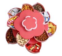 Snack Prep Containers - Rotating Serving Tray, Double Layer Dustproof Platter | Divided Snack Platter Organizer with Lid Perfect for Candy Cookie Dessert Nut Food Home Restaurant Office Camping Travel