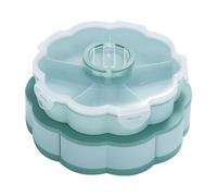 Snack Serving Tray - ABS 24.5cm, Rotatable Snack Tray, 2 Layer Flower Design | 10 Compartments, Lid Storage System, Divided Food Trays, Snacks Container for Kitchen, Picnic, Party, Buffet, Brunch