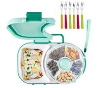 Snack Spinner, boîte à goûter avec 6 fourchettes à fruits, assiette à collation avec couvercle, assiette à collation avec compartiments, boîte à goûter à tourner, anti-fuite, réutilisable, pour