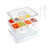 Snack Tray With Lid, Divided Serving Platter, Reusable Design, Leak Resistant and Stackable, 8 Compartment Cooling Container for Hiking, School, Party, Lunch, Students, Camping, Travel, Outdoor, Beach