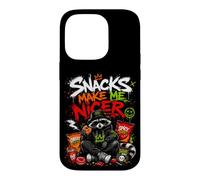 Snacks Make Me Nicer Feral Raton Laveur Fast Food Amateur de collations Coque pour iPhone 14 Pro