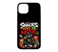 Snacks Make Me Nicer Feral Raton Laveur Fast Food Amateur de collations Coque pour iPhone 15 Plus