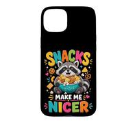 Snacks Make Me Nicer Feral Raton Laveur Fast Food Amateur de collations Coque pour iPhone 15 Plus