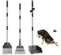 Snagle Paw Dog Poop Scooper Lot de 3 pelles à déjections canines et râteau en métal pour grands, moyens et petits chiens avec longue poignée réglable Rake Waste Removal