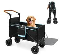 Snagle Paw Poussette pour chien, avec hayon arrière et rampe, extra large, pliable, pour chiens de grande et moyenne taille, poignée réglable et frein de stationnement, 4 roues, pour les promenades