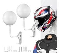 SNAGMO Lot de 2 supports muraux en métal pivotant à 180° pour casque de moto, avec 2 crochets pour manteaux, casquettes, baseball, rugby - Blanc