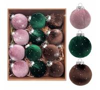 SNAIL GARDEN 12 Boules de Noël en Velours Scintillant avec Ficelles Dorées, Ornements de Sapin de 6cm en 3 Couleurs - Rose Poussiéreux, Vert Sauge, Brun pour Décoration Festive