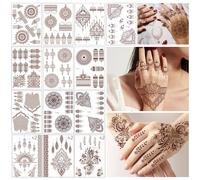 SNAIL GARDEN 16 Feuilles de Tatouage Temporaire Rouge Marron,Faux Tatouage Longue Durée en Forme de Fleur de Mandala,Tatouages en Dentelle Pour Les Mains,Les Doigts,Les Bras,Le Dos,La Nuque,Tatouages