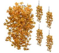 SNAIL GARDEN 4 Gerbes de Lierre Artificiel Suspendu Réaliste - 100 cm Branches Automnales à Feuilles Orange Mandarine en Forme de Fleur, Veines Vertes pour Déco Automne Étalée (Intérieur/Extérieur)