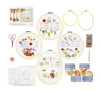 SNAIL GARDEN 4 Kits d’Exercice de Points de Broderie pour Débutants, Apprenez 28 Points avec Motifs Fleurs & Animaux, 2 Tambours (Rond & Ovale), Fils, Aiguilles & Outils