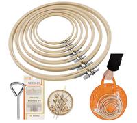 SNAIL GARDEN 7Pcs 7taille ensemble de cerceaux à broder ronds,bagues à broder en bambou de 8cm à 23cm pour la couture artisanale avec des aiguilles à broder,pince magnétique,tournevis,sac de rangement