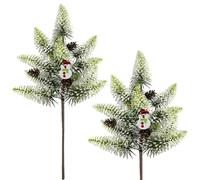 Snail Garden Lot de 2 Tiges de Verdure de Noël avec Bonhomme de Neige, 50cm Mini Arbre de Noël de Table, Branches de Pin Artificiel Givré pour Décoration Hivernale,Arrangement Floral