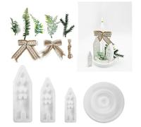 SNAIL GARDEN Lot de 4 moules à bougie en silicone comprenant 1 moule à bougie et 3 moules à maison,avec 5 verdures simulées,2 nœuds et 1 peloton de ficelle pour la décoration quotidienne des festivals