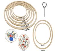 SNAIL GARDEN Lot de 8 cercles à broder ronds et ovales de 8 tailles - Anneaux à broder en bambou - 8 cm à 26 cm - Avec 1 tournevis pour travaux manuels et travaux manuels