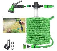 SNAIL GARDEN Tuyau d'arrosage extensible de 15 m avec distributeur de savon amovible, tuyau flexible en matériau épais anti-fuite, avec 8 modes de pulvérisation, buse avec raccords de 1,9 cm, 1,27 cm