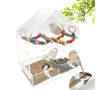 SNAIL GARDEN Windows Mangeoire à oiseaux avec balançoire en bois poivré et 2 piquets debout, mangeoire à oiseaux sur fenêtre avec plateau de graines amovible, mangeoire à oiseaux en acrylique, paradis