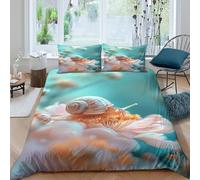 Snail on Fleur Parure de Lit Microfibre Hypoallergique 3 Pièces 3D Imprimée Léger Fantaisie Nature Art Ensemble De Literie avec 2 x Taies d'oreiller Super Douce for Filles Ado Super King（260x220cm）
