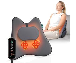 Snailax Masseur de dos Shiatsu en mousse à mémoire de forme avec chaleur | 3 intensités de massage, 2 niveaux de chaleur, 3 minuteries et petit coussin réglable, pour bureau ou maison