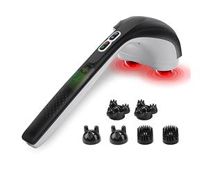 Snailax Masseur dorsal portatif avec chaleur, percussion masseur pour tissus profonds, 3 ensembles de têtes pivotantes doubles, masseur rechargeable pour cou, dos, épaule, mollet, jambes SL-498