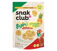 Snak Club Anneaux d'ananas, piment tajin et citron vert, assaisonnés, bonbons en caoutchouc sucrés et épicés, goût doux, faible en gras, végétalien, collation sans gluten, taille familiale, 325 ml