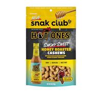 Snak Club Hot Ones Noix de cajou grillées au miel - Noix épicées sucrées et fumées inspirées des collations végétaliennes chaudes - Sac refermable de 170 g