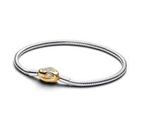 Snake Chain Sterling Silver and 14k Gold-Plated Bracelet with Snake Head Clasp and Clear Cubic Zirconia