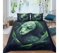 Snake Head Art Parure de Lit Microfibre 3 Pièces Imprimé en 3D Super Douce Low Vert Poly Design Housse de Couette avec Fermeture Éclair Résistante for Adolescent Single（140x200cm）
