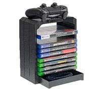 snakebyte PS4 GAMES TOWER 4 - noir - Solution de rangement pour 10 jeux/Blu-Ray, plateau pour manettes, compartiment pour accessoires, comp. avec PlayStation 5, PS4, Xbox Series X, Xbox One