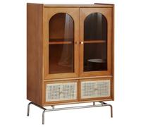 SnamicE Buffet en bois massif et rotin - Armoire de rangement rétro Wabi-sabi - Armoire de rangement médiévale en verre - Armoire à thé - Armoire à vin - Buffet