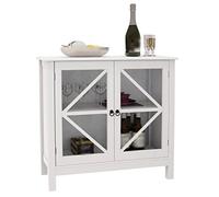 SnamicE Buffet pour la maison, le salon, buffet monté au sol, meuble de rangement pour couverts de cuisine, armoire de rangement avec double porte en verre, table console 81,3 x 76,2 x 35,6 cm, buffet