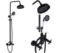 SnamicE Ensemble de robinet de douche à effet pluie pour salle de bain - Double poignée - En laiton noir - Montage mural - Mitigeur de douche à effet pluie