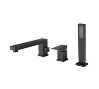 SnamicE Ensemble de robinetterie de Douche Murale, système de Douche pour Salle de Bain, mitigeur de Baignoire 4 Trous avec pommeau et Flexible de Douche, Noir - Trois Trous,Black-Three Holes
