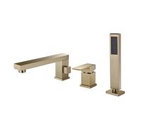 SnamicE Ensemble de robinetterie de Douche Murale, système de Douche pour Salle de Bain, mitigeur de Baignoire 4 Trous avec pommeau et Flexible de Douche, Couleur Or - Trois Trous,Gold-Three Holes